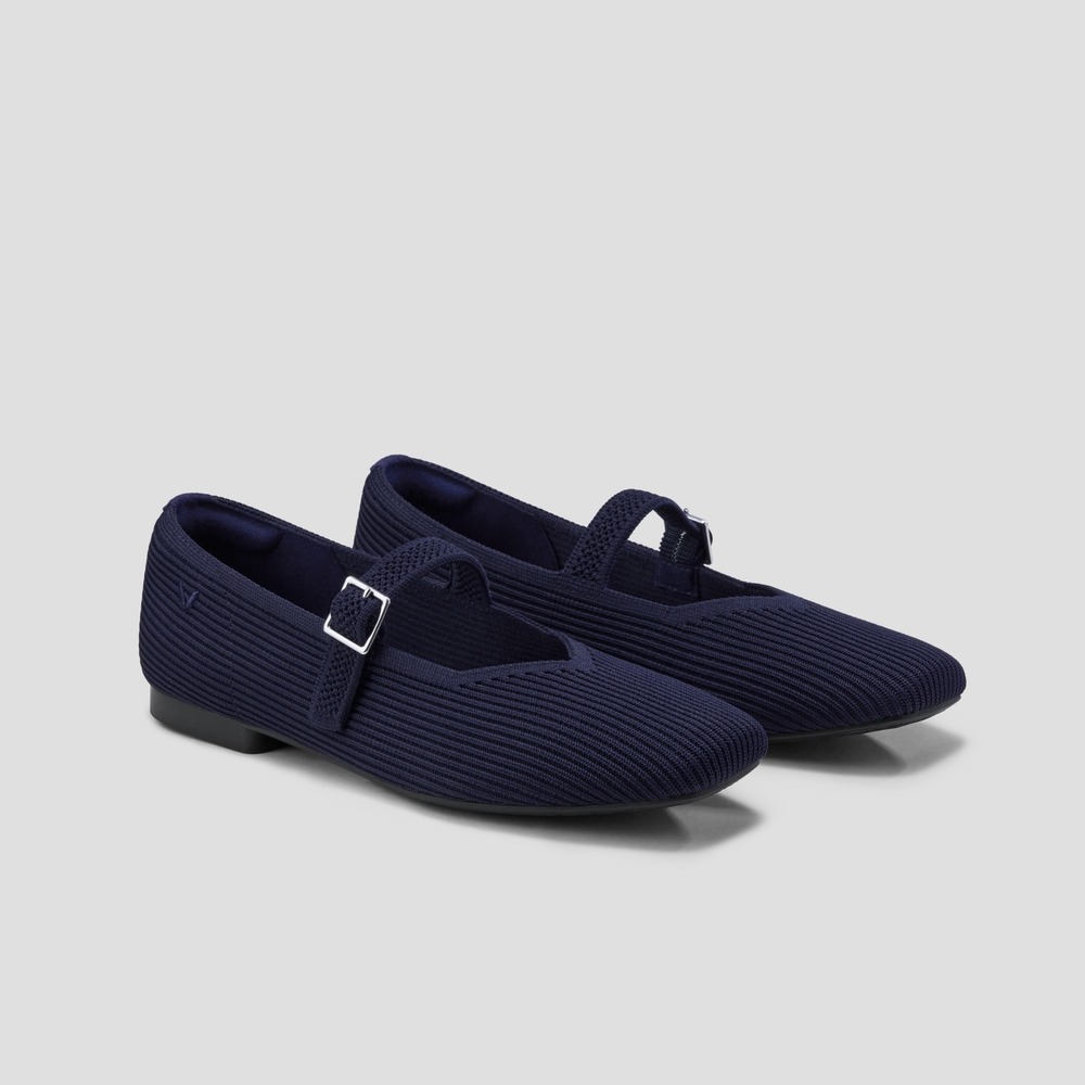 VIVAIA Margot Mary Jane Navy Blue Knit Square Toe Buckle Strap Flats Shoes 11 - Picture 3 of 11